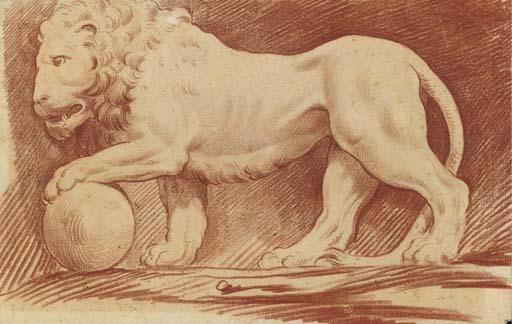 Louis-Claude Vassé - A lion in profile to the left, his left paw resting on a sphere