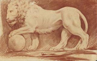 Louis-Claude Vassé - A lion in profile to the left, his left paw resting on a sphere