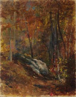 Louis Comfort Tiffany - Fall Landscape 18 1/8 x 14 1/8 in. (46 x 35.9 cm.)