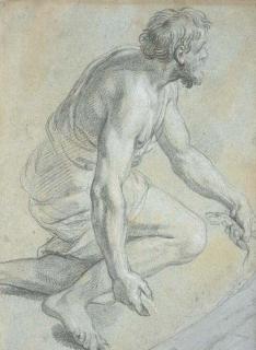 Louis De Boullogne The Younger - A kneeling figure in profile to the left, for an Adoration of the Shepherds