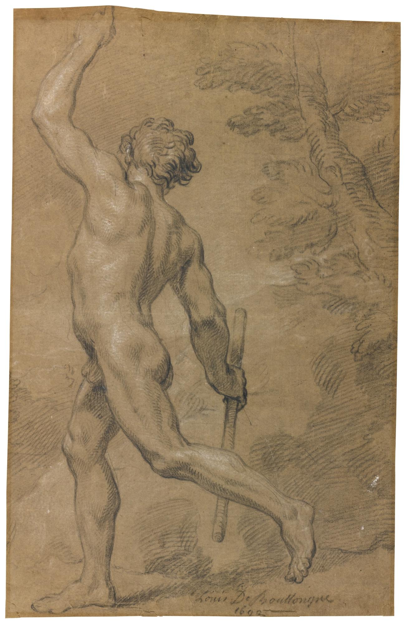 Louis De Boullogne The Younger - A Nude Man Standing Among Trees