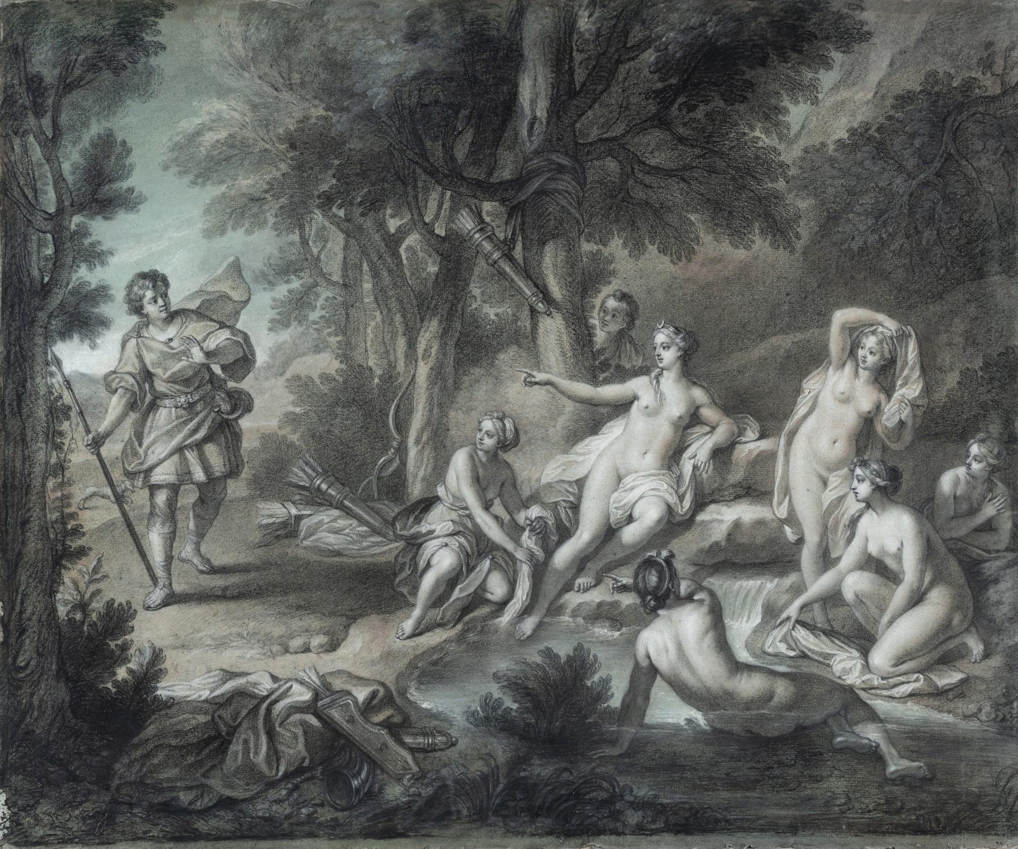 Louis de Boullogne the Younger - A pair of mythological scenes: A) Diana and Acteon; B) Venus and Adonis