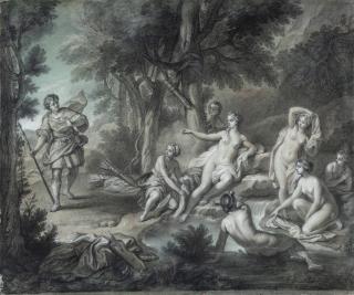 Louis de Boullogne the Younger - A pair of mythological scenes: A) Diana and Acteon; B) Venus and Adonis