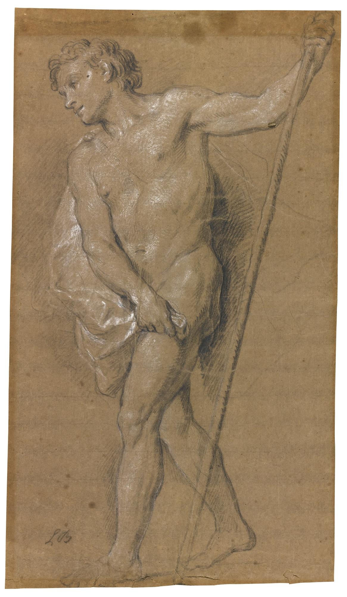 Louis De Boullogne The Younger - A Study Of A Man Holding A Staff
