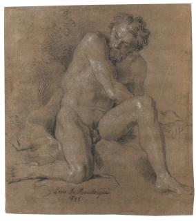 Louis De Boullogne The Younger - Male Nude Leaning On His Right Knee, His Left Leg Raised