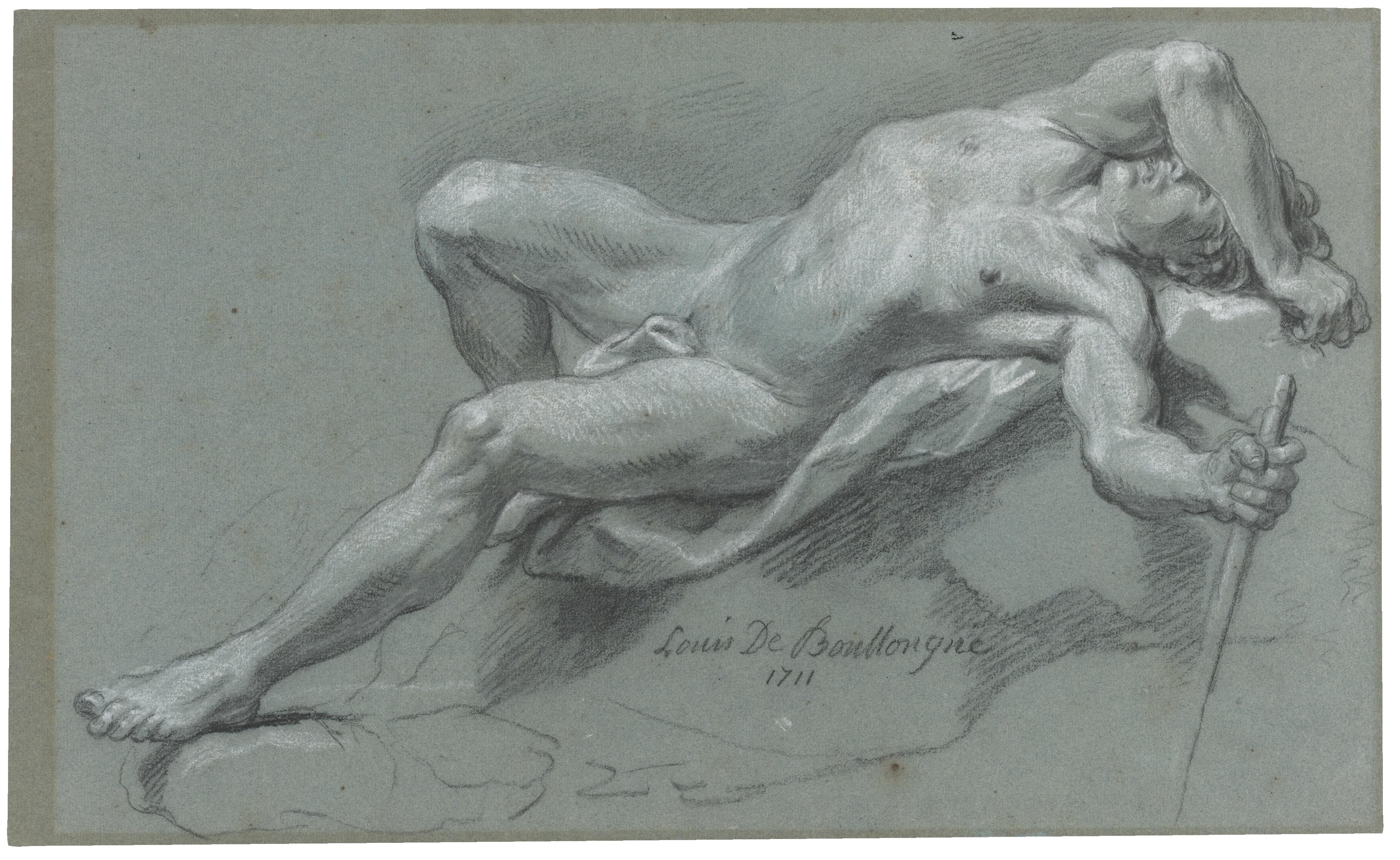Louis De Boullogne The Younger - Reclining Male Nude