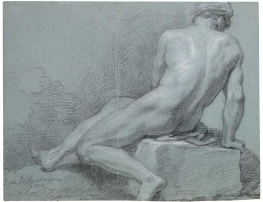 Louis De Boullongne - A seated nude, seen from behind