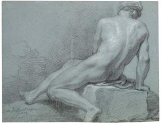 Louis De Boullongne - A seated nude, seen from behind