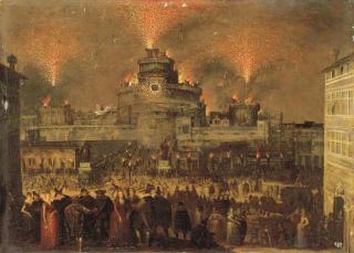 Louis de Caullery - A firework display at the Castel San\' Angelo, Rome