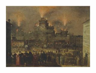 Louis De Caullery - A fireworks display at the Castel Sant\' Angelo, Rome