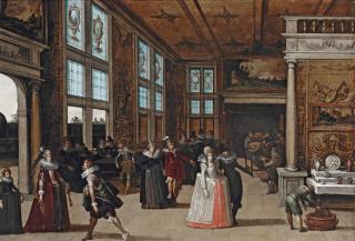 Louis De Caullery - A Palace Interior With Elegant Couples Courting At A Ball
