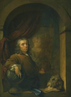 Louis de Moni - Self-Portrait Of The Artist, Holding A Palette And A Brush, Standing In A Niche
