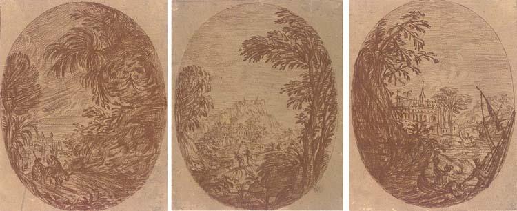 Louis de Silvestre - La Fuite En Egypte; Un Paysage Maritime Avec Des Figures Dans Des Bateaux Au Premier Plan; Et Un Paysage Avec Deux Figures Sur Un Chemin, Un Château Au Fond