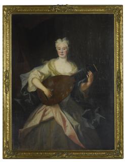 Louis De Silvestre - Portrait Of A Lady, Believed To Be Anna Constanze, Countess Of Cosel (1680 – 1765), Three-Quarter Length, Dressed In Green And Pink Silks And Playing A Lute