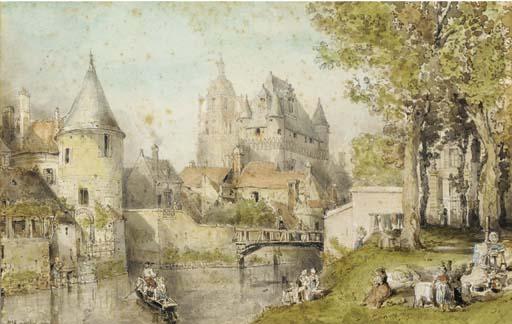 Louis-Desiré Thiénon - Une vue de Loches avec le logis Royal et la tour Saint-Antoine