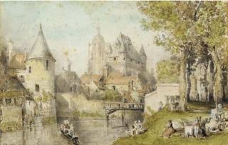 Louis-Desiré Thiénon - Une vue de Loches avec le logis Royal et la tour Saint-Antoine