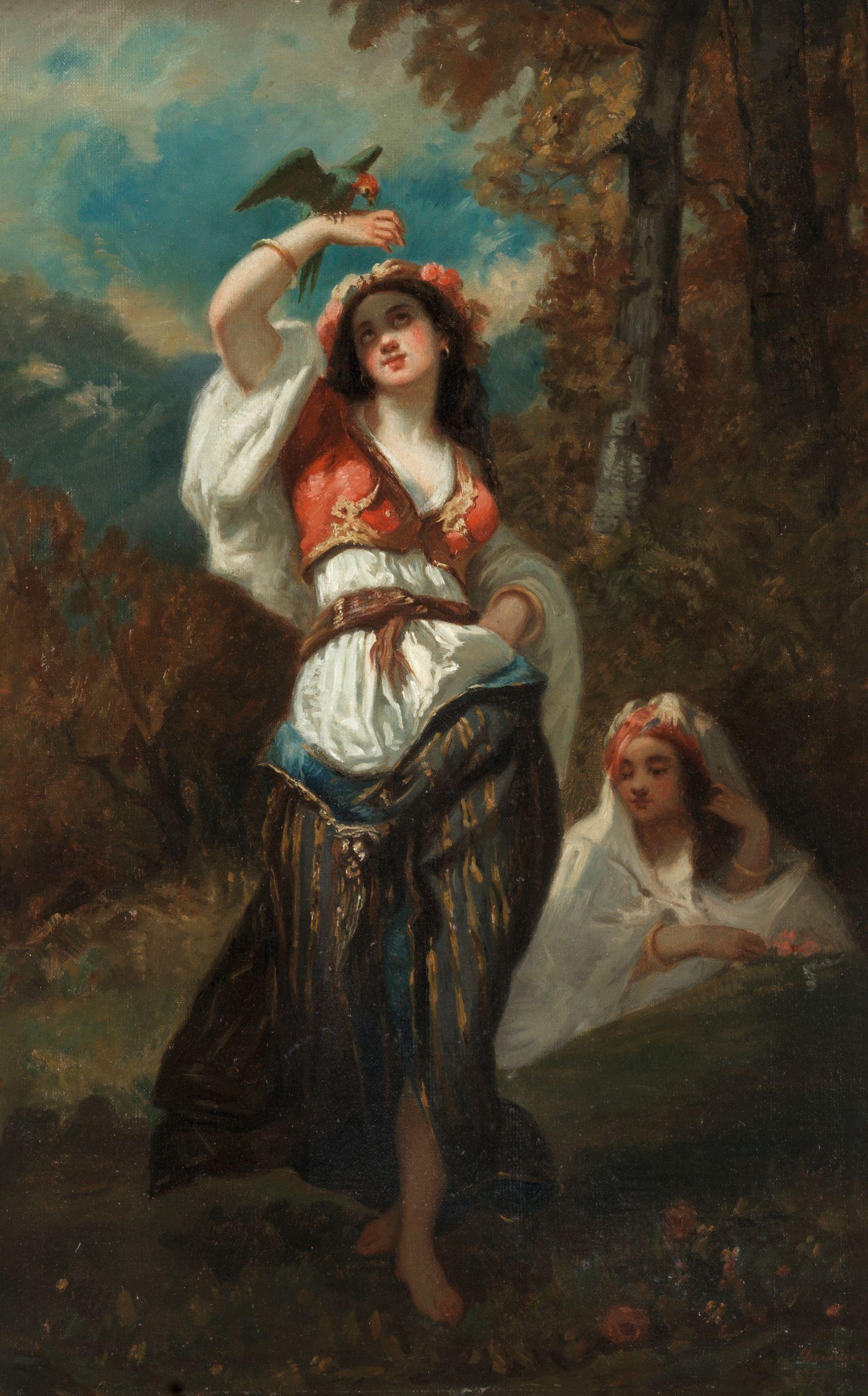 Louis Devedeux - Jeune femme orientale au perroquet