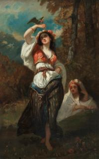 Louis Devedeux - Jeune femme orientale au perroquet