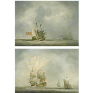 Louis Dodd - A Squadron Of The Royal Navy In A Breeze; 52 Gun Man-Of-War And Other Shipping Off The Coast