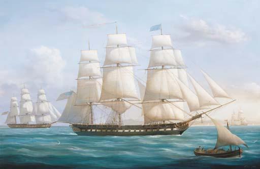 Louis Dodd - U.S.S. Constitution outsailing the British frigate Santa Margaretta in a match race off San Domingo, West Indies