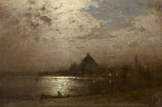 Louis Douzette - Mondnacht über dem Hafen von Venedig.