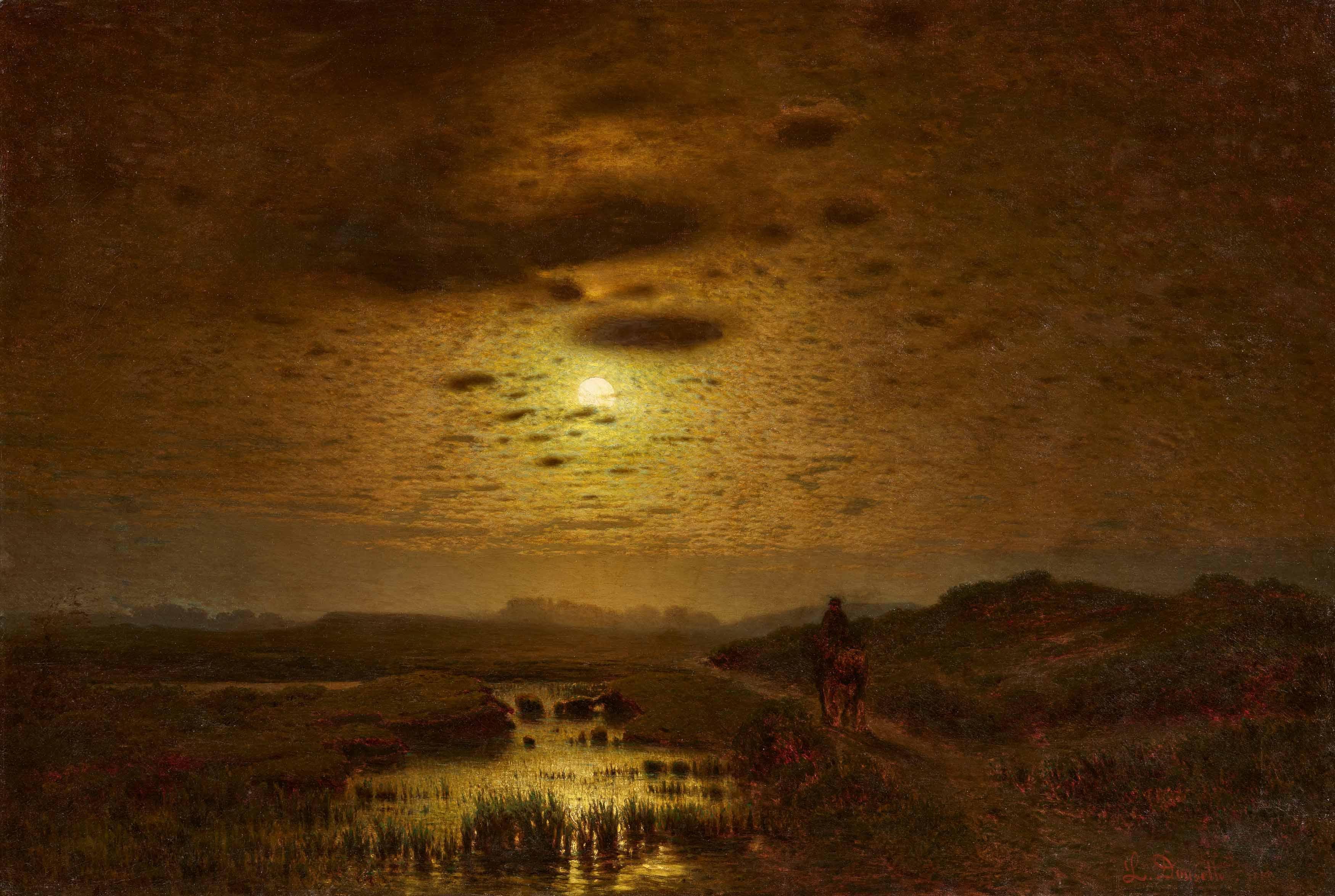 Louis Douzette - Moorlandschaft im Licht des Vollmonds.