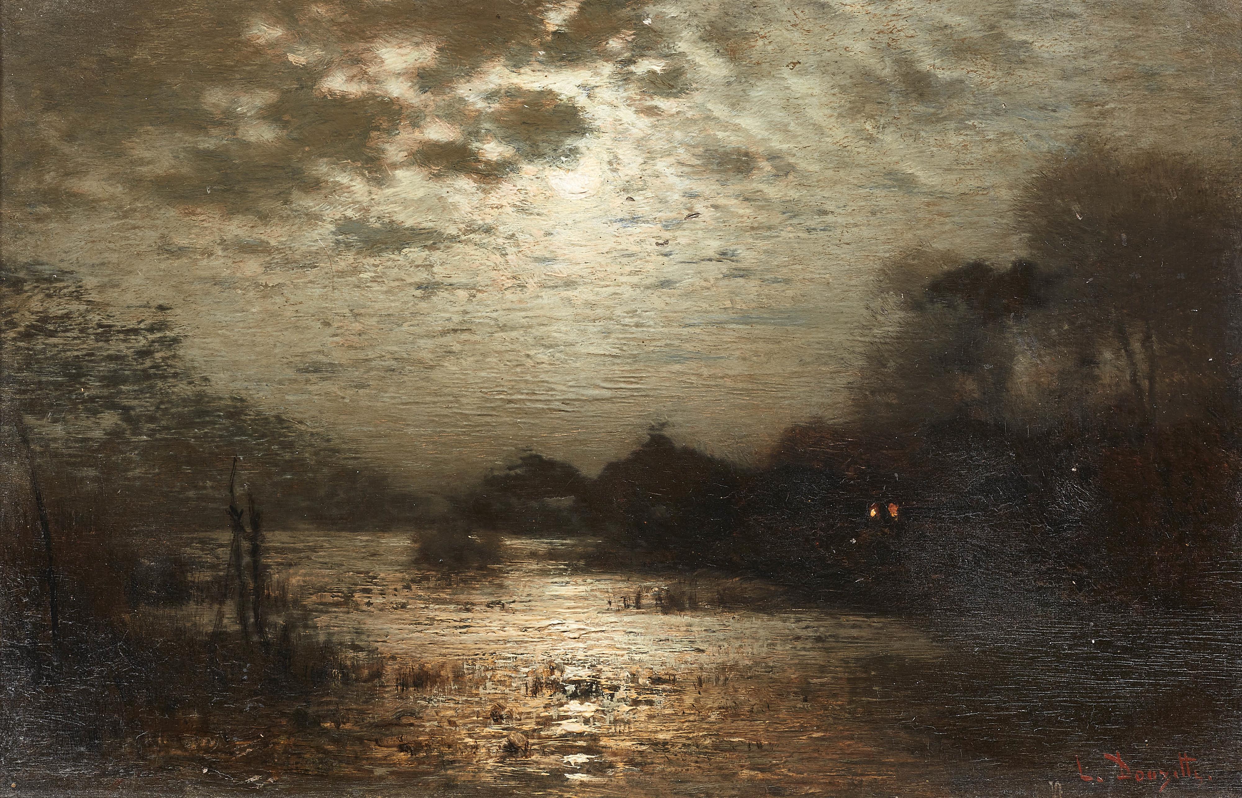 Louis Douzette - Seelandschaft bei Mondschein