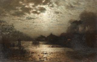 Louis Douzette - Seelandschaft bei Mondschein