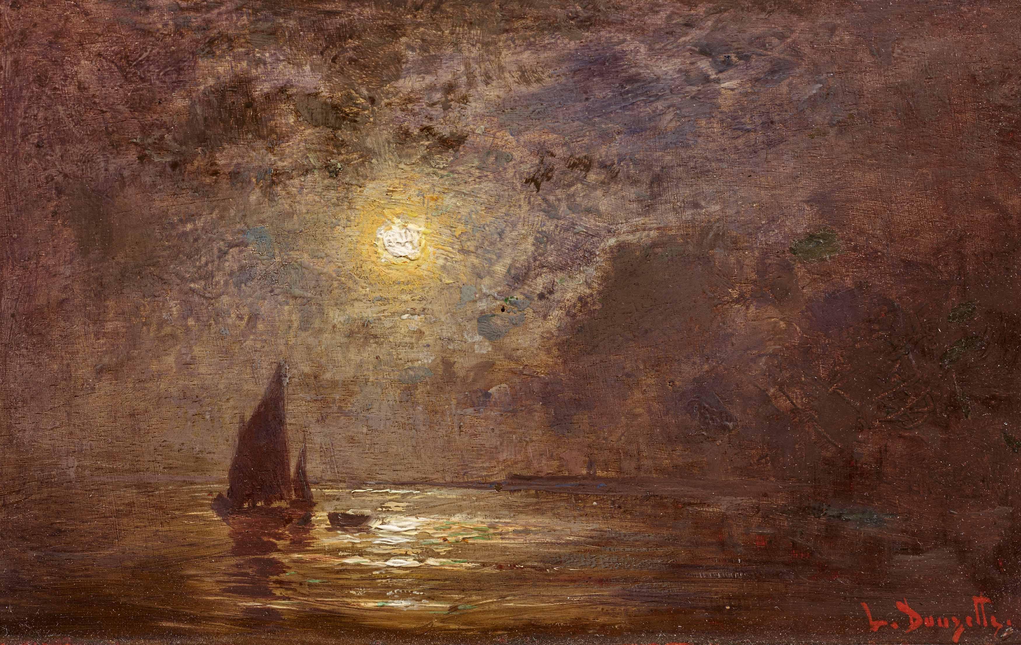 Louis Douzette - Segler unter dem Vollmond.
