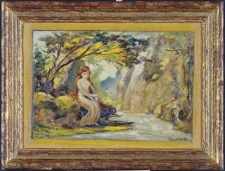 Louis Elshemius - Red haired woman by a stream