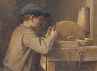 Louis Emile Adan - A Young Boy grinding Scissors