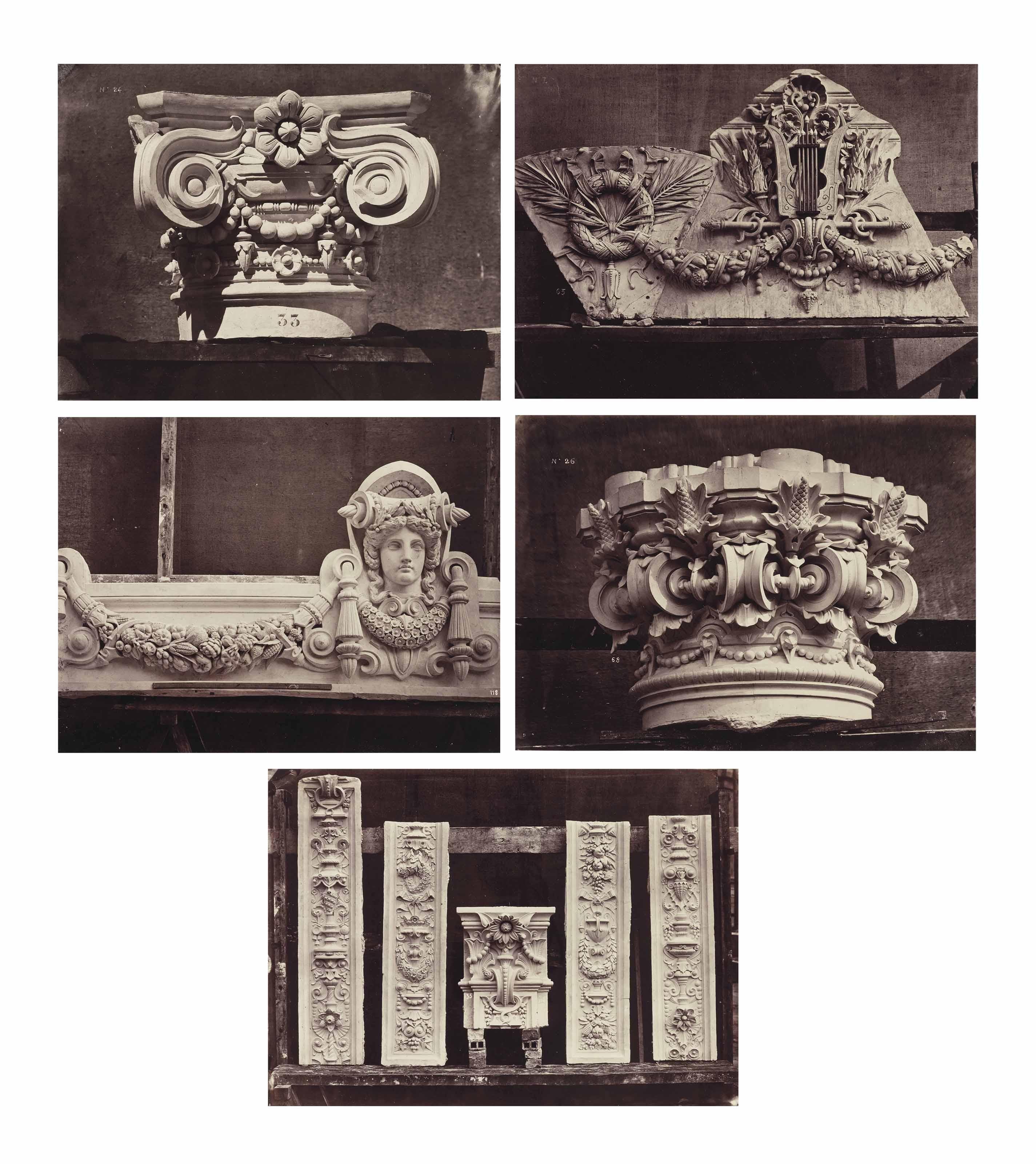 Louis-Emile Durandelle - Five architectural studies from \'Le Nouvel Opéra de Paris - Sculpture Ornementale\', c. 1875