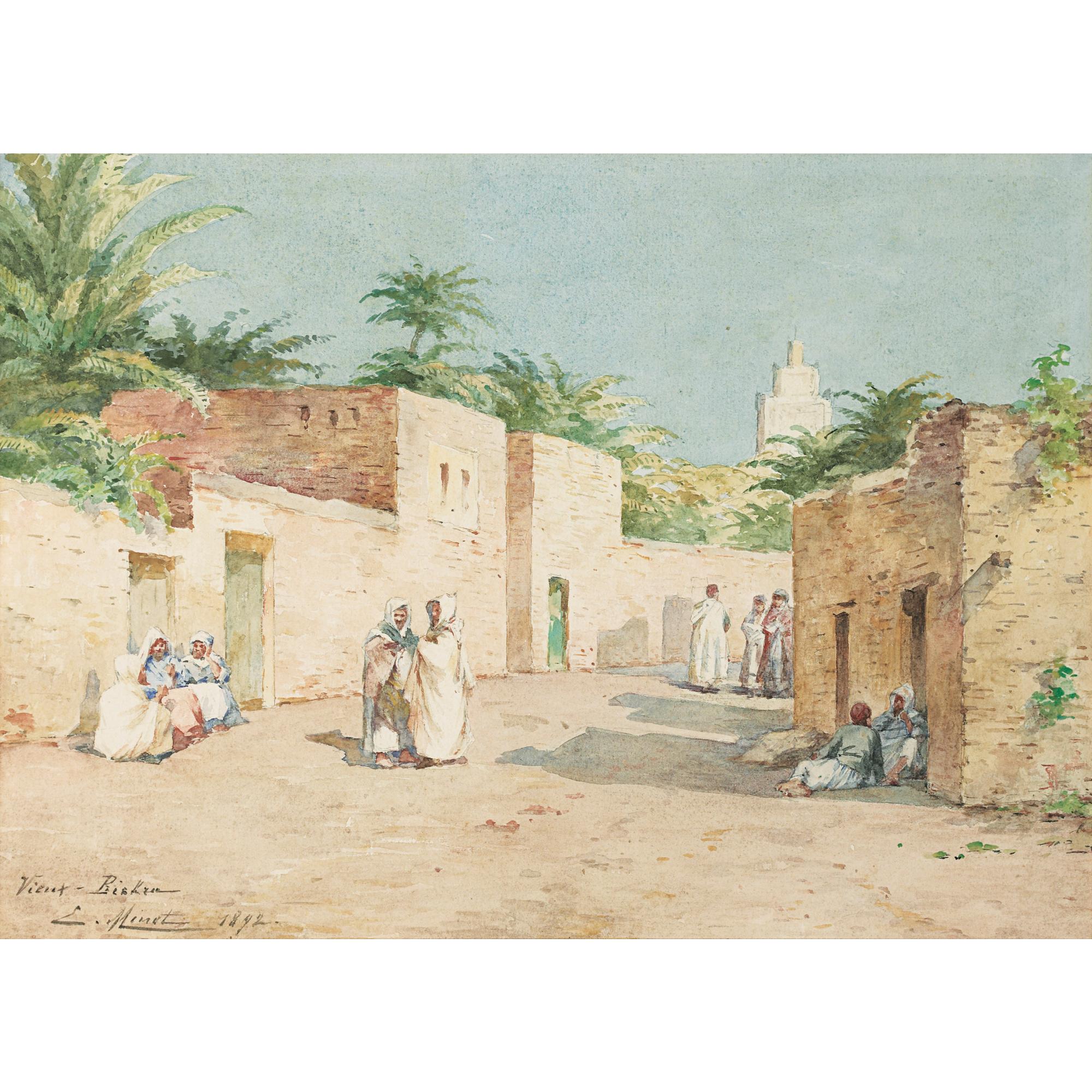 Louis-Emile Minet - Le Vieux Biskralouis-Emile Minet ; The Old Biskra ; Signed, Dated And Titled Lower Left Vieux Biskra, 1892 ; Watercolour ; See Illustration On Previous Page Voir L\'Illustration À La Page  Précédente.