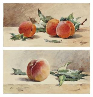 Louis-Emile Minet - Nature morte aux trois pêches; et Nature morte avec une pêche