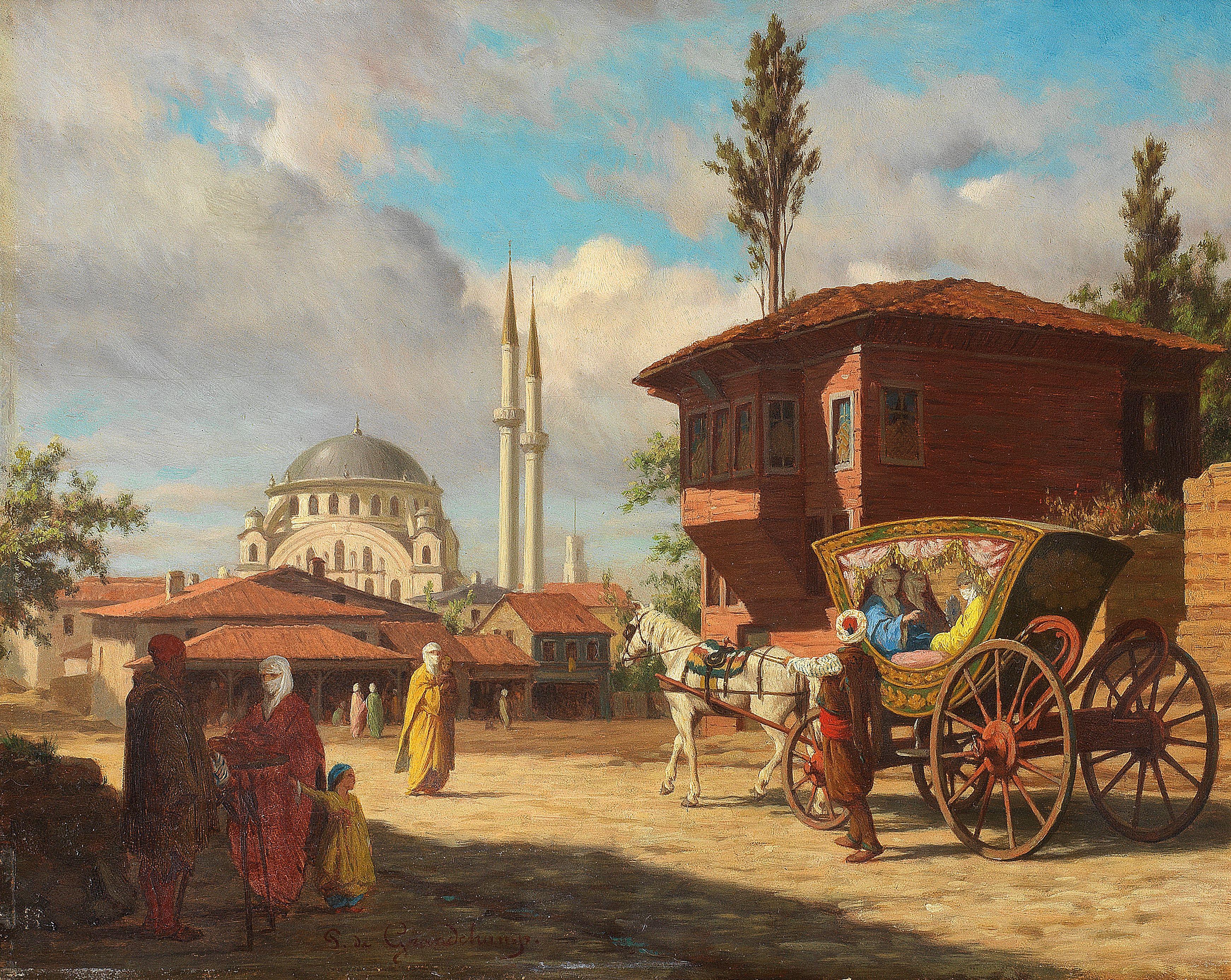 Louis Emile Pinel De Grandchamp - Figures outside the Eyüp Sultan Mosque, Istanbul