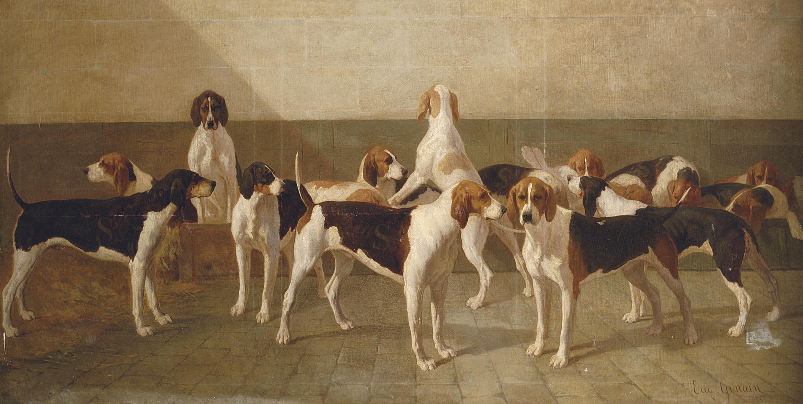 Louis-Eugene Ginain - Hounds in a kennel