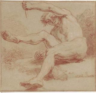 Louis Fabritius Dubourg - A Reclining Male Nude Holding A Staff