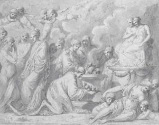 Louis-Félix De La Rue - Satyres et femmes présentant des offrandes à un couple de dieux