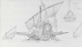 Louis-François Cassas - Deux études de navire et de bateaux de pêche