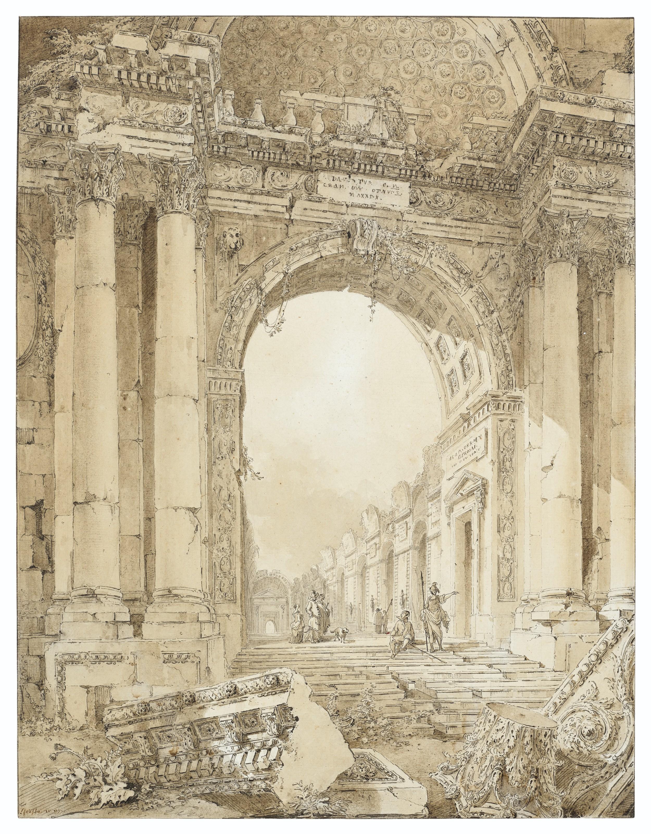 Louis-Francois Cassas - Figures visiting the ruins of an imaginary antique building