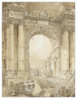 Louis-Francois Cassas - Figures visiting the ruins of an imaginary antique building