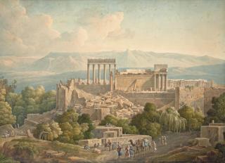 Louis-François Cassas - Vue De Baalbek, Au Liban, Un Groupe De Chameliers Au Premier Plan