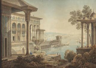 Louis-François Cassas - Vue Du Bosphore À Constantinople, Un Palais Au Premier Plan