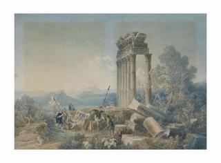 Louis-François Cassas - Vue imaginaire d\'un temple en ruine
