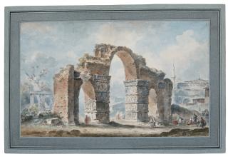 Louis François Sébastien Fauvel - The Arch Of Galerius, At Thessalonika, With A Fantastic Rotunda In The Background
