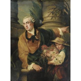 Louis-Gabriel Blanchet - Portrait Of Charles Claude Flahault De La Billarderie, Comte D\'Angiviller (1730-1810), Three-Quarter Length, With A Child Holding A Basket Of Flowers