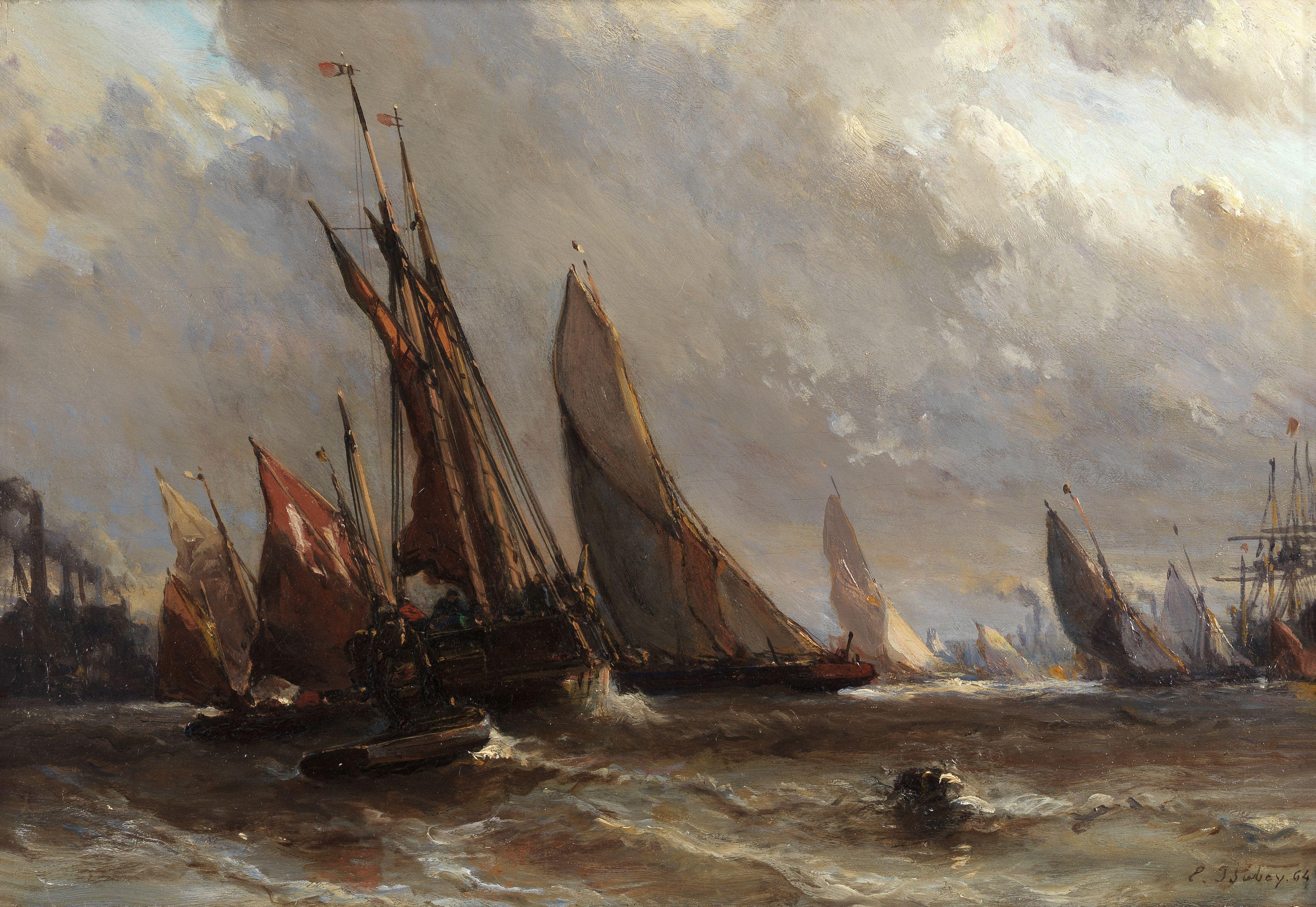 Louis Gabriel Eugène Isabey - A busy harbour scene
