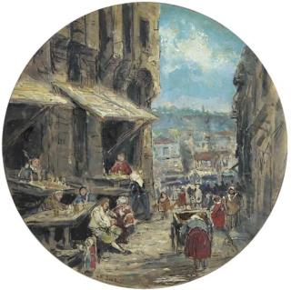 Louis-Gabriel-Eugène Isabey - A street in a French town