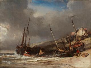 Louis Gabriel Eugène Isabey - Boats on a beach