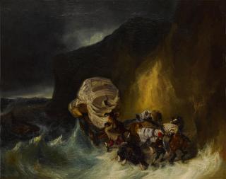 Louis-Gabriel-Eugène Isabey - Caravan Caught in a Storm Along the Shore